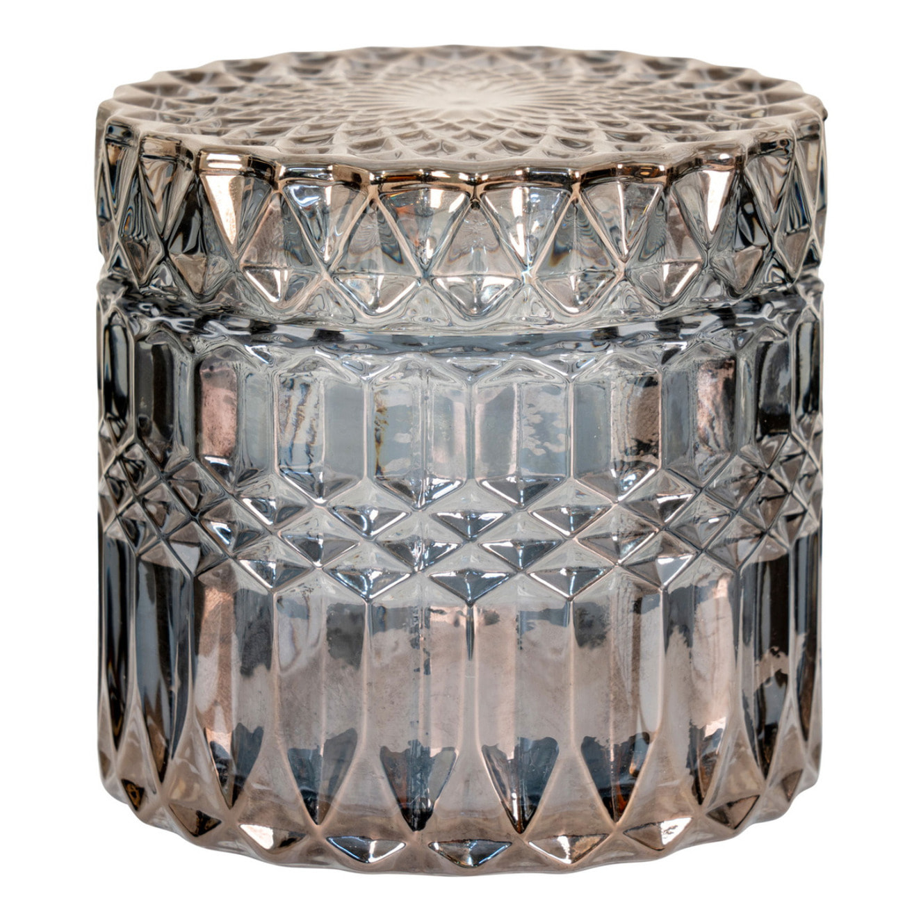 Set di 2 vasetti decorativi in vetro fumé con coperchio e motivi in rilievo ø9x8,5 cm