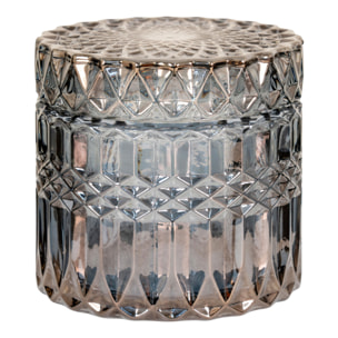 Set di 2 vasetti decorativi in vetro fumé con coperchio e motivi in rilievo ø9x8,5 cm