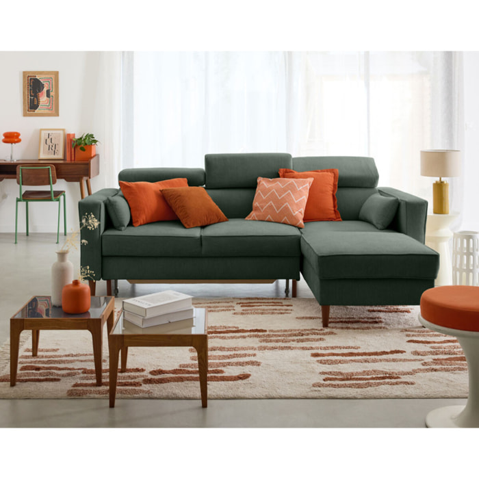 Alicante - canapé d'angle réversible convertible avec têtières - coffre - 4 places - en tissu texturé - Vert