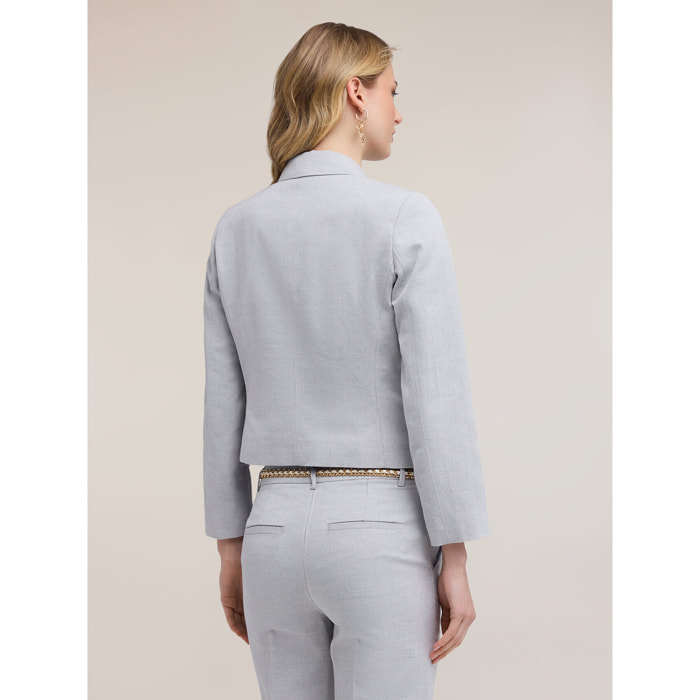 Motivi - Blazer slim en tejido mixto de ramio - Gris