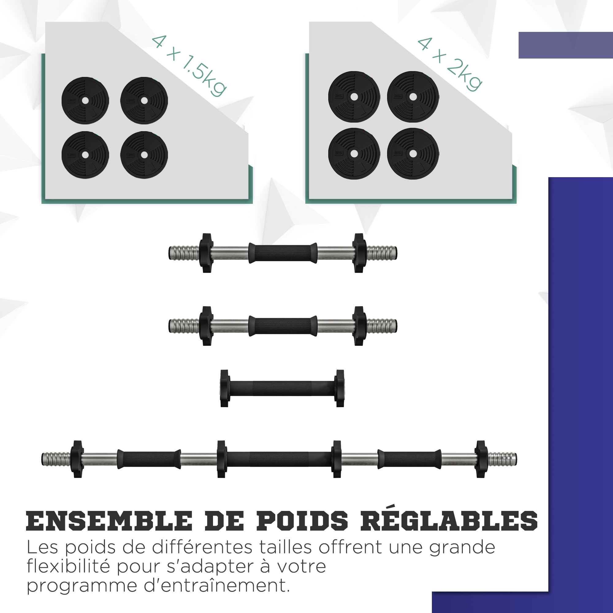 Haltères 2 en 1 réglables - haltères libres 15 Kg - barres incluses - entraînement musculaire & haltérophilie - noir rouge