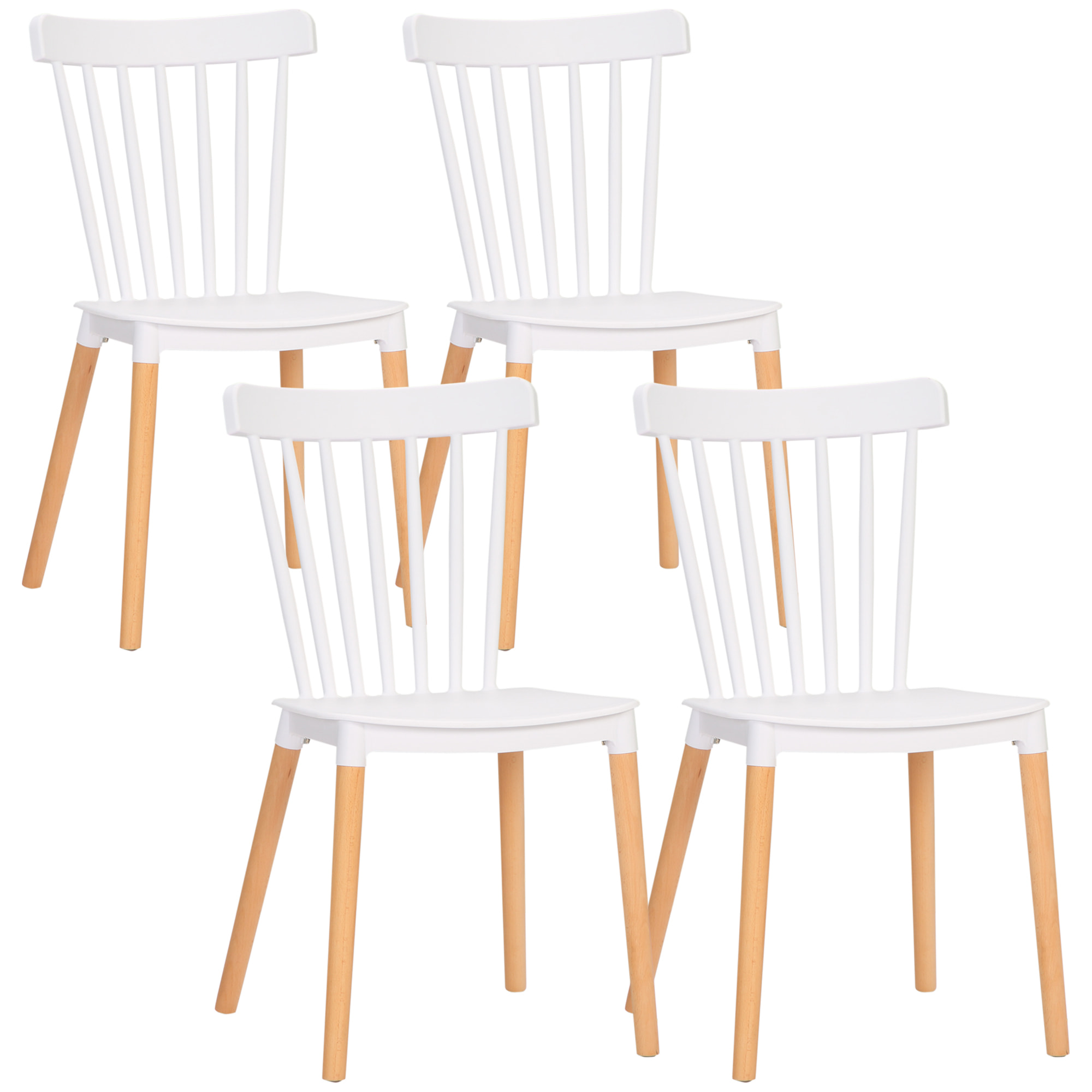 Juego de 4 Sillas de Comedor Estilo Nórdico Sillas de Cocina con Respaldo Alto Asiento de Polipropileno y Patas de Madera de Haya Carga 120 kg 48x52,5x83 cm Blanco