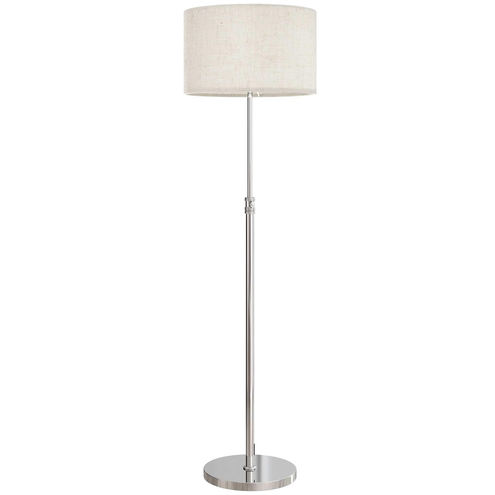 Lampadaire style néo-rétro abat jour lin beige H.133-168 cm réglable avec télécommande métal argenté