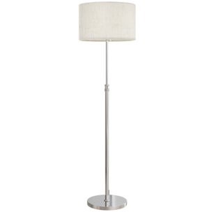 Lampadaire style néo-rétro abat jour lin beige H.133-168 cm réglable avec télécommande métal argenté