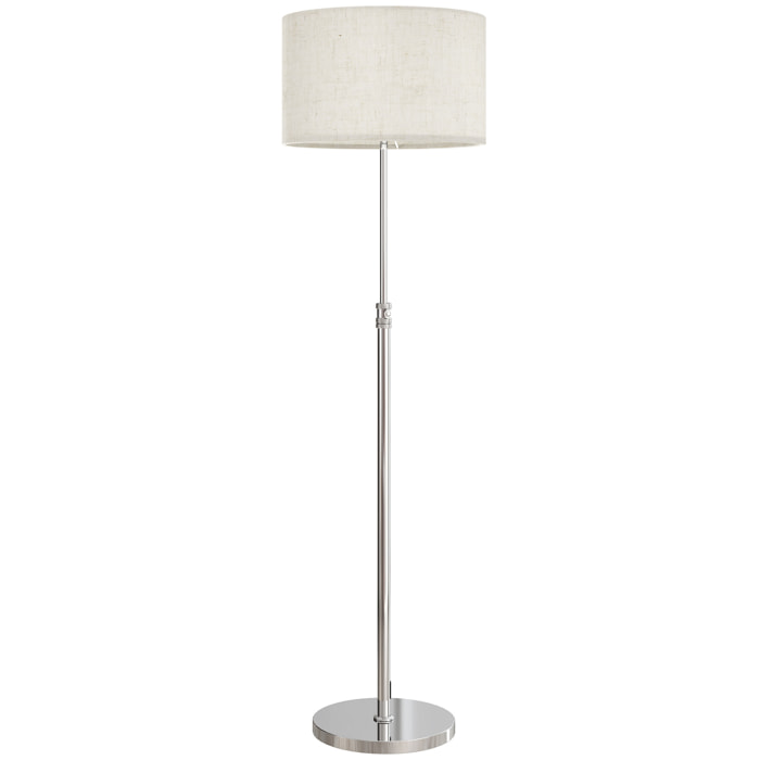 Lampadaire style néo-rétro abat jour lin beige H.133-168 cm réglable avec télécommande métal argenté