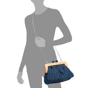 Benestare Bolso bandolera Mujer. Tela con detalles de madera natural y piel sintética.