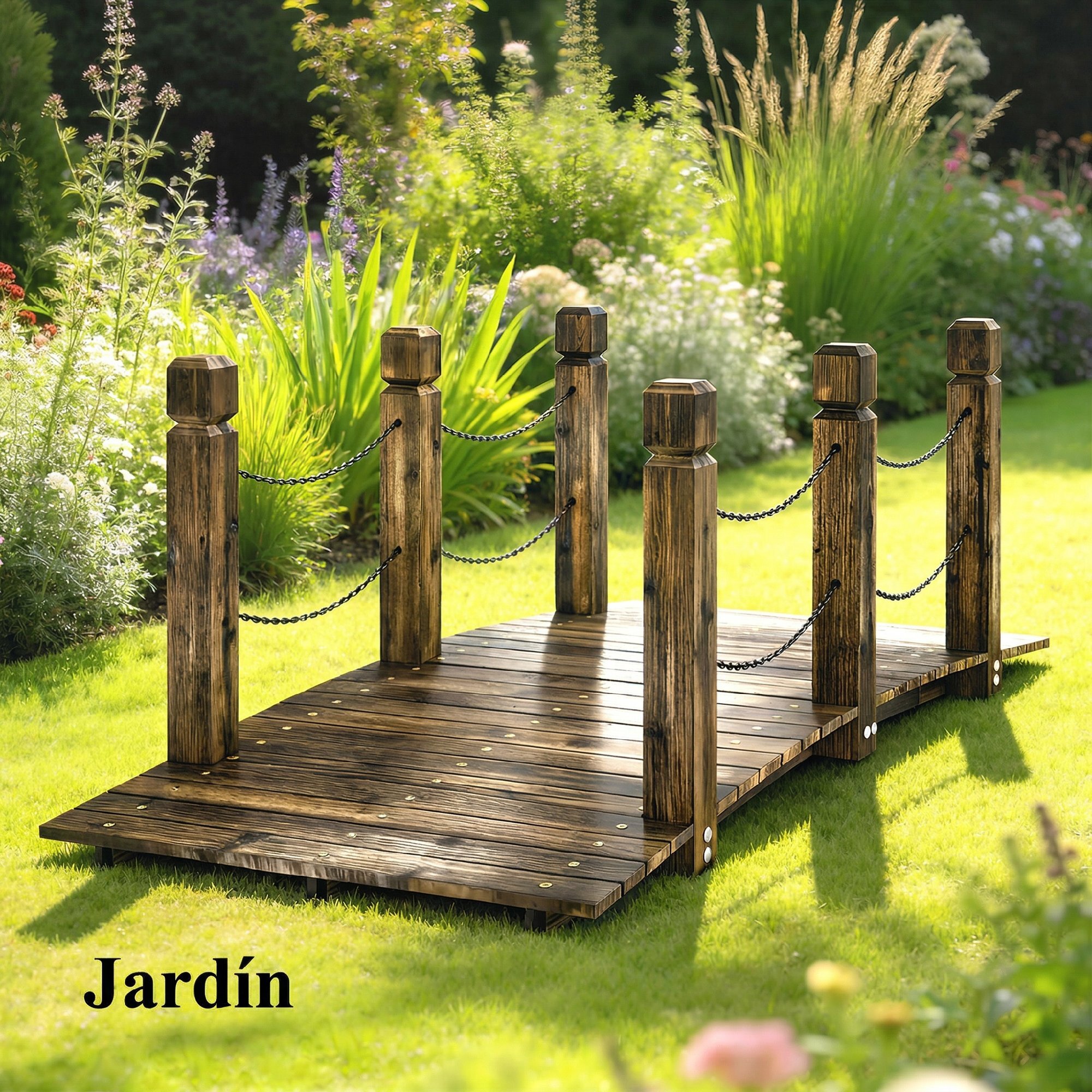 Puente de Jardín de Madera, 1,51 m, Puente Decorativo para Estanques Rústico con Barandillas de Seguridad, Carga 200 kg, Construcción Resistente, Carbonizado