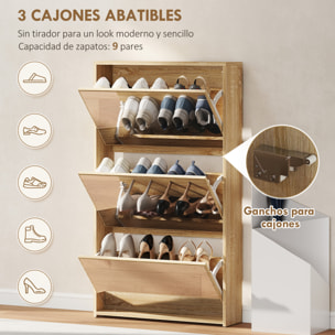 Zapatero Estrecho 3 Puertas con Espejo, Zapatero Entrada Recibidor, para 9 Pares de Zapatos, para Pasillo, Espacios Reducidos, 65x17x114,5 cm, Natural