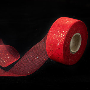 Tulle Glitterato 40 Mm 50 Mt - Pezzi 6 - 5000X4X0,1cm - Colore: Rosso - Bianchi Dino - Articoli Natalizi