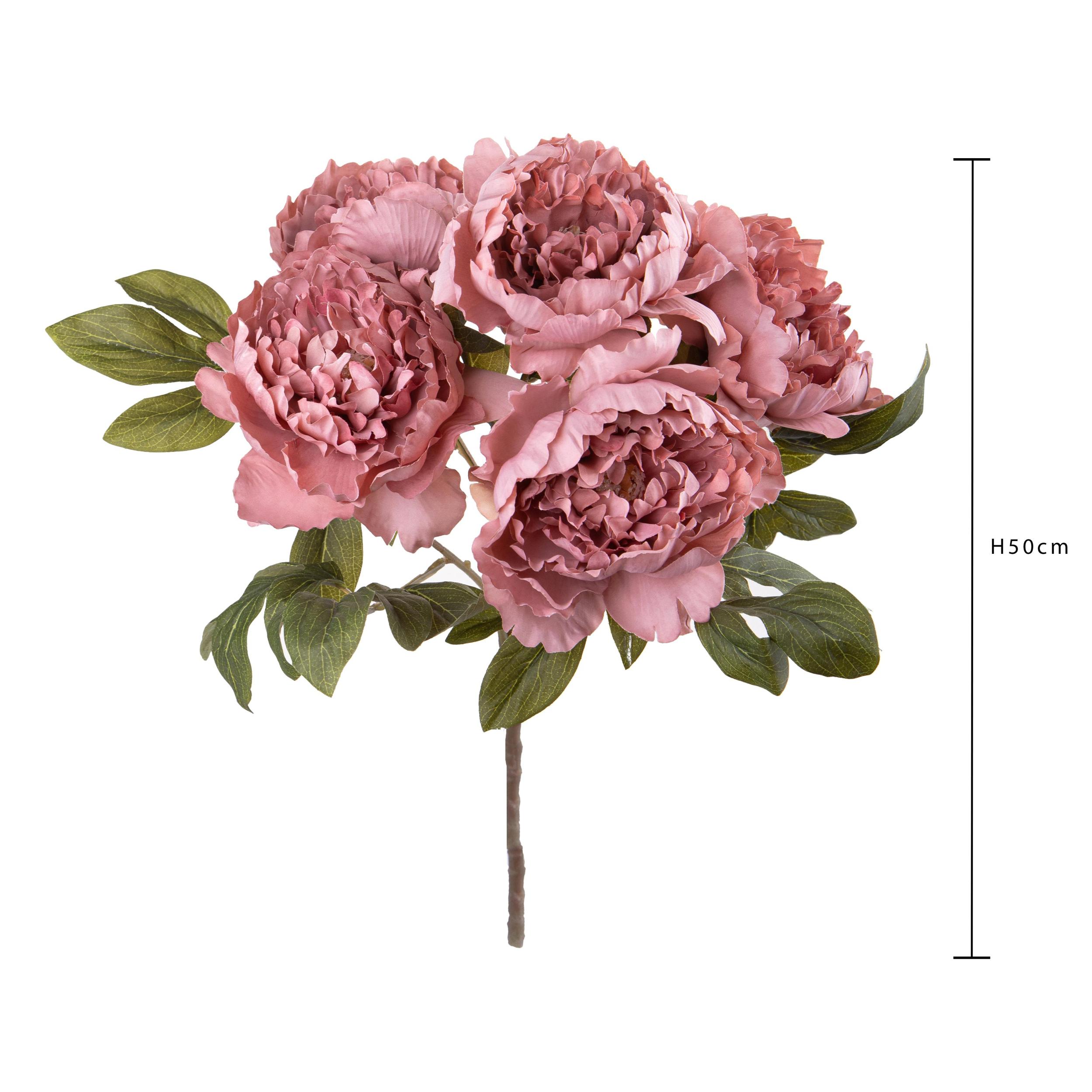 Peonia Con 5 Fiori. Altezza 50 Cm - Pezzi 3 - 20X50X20cm - Colore: Rosa - Bianchi Dino - Fiori Artificiali