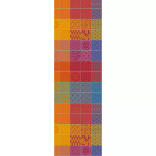 Chemin de table pur coton motif jacquard orange violet Mille hana floralies