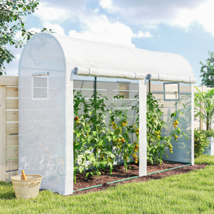 Serre de Jardin serre à tomates dim. 3 x 1 x 2 m 2 portes 4 fenêtres acier PE haute densité blanc
