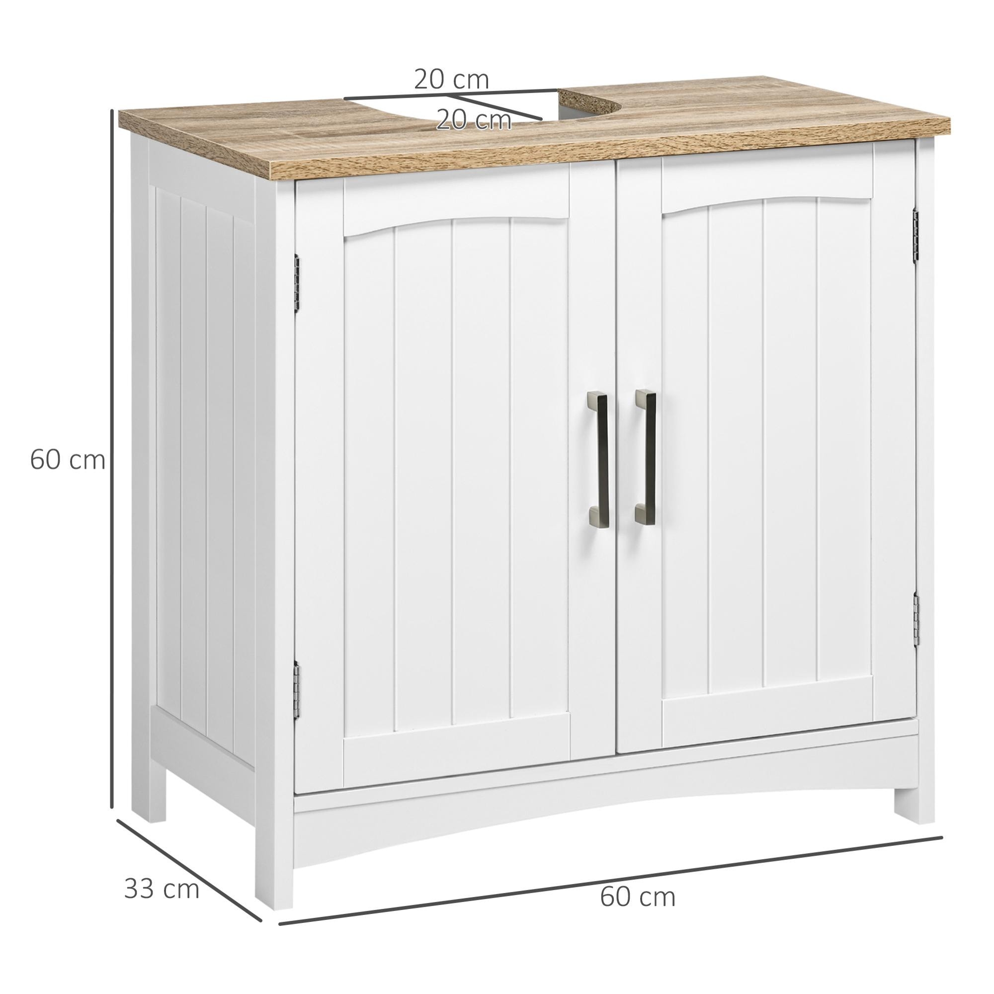 kleankin Mueble para Debajo del Lavabo Armario de Suelo para Baño de Madera con 2 Puertas y Estante Interior Ajustable Estilo Moderno Carga 40 kg 60x30x60 cm Blanco