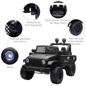 Coche Eléctrico para Niños 12V, Vehículo Todoterreno de Batería con 2 Motores, Control Remoto 2,4G, Velocidad hasta 5 km/h, Sistema de Suspensión, Faros, para Niños de +3 Años, Negro
