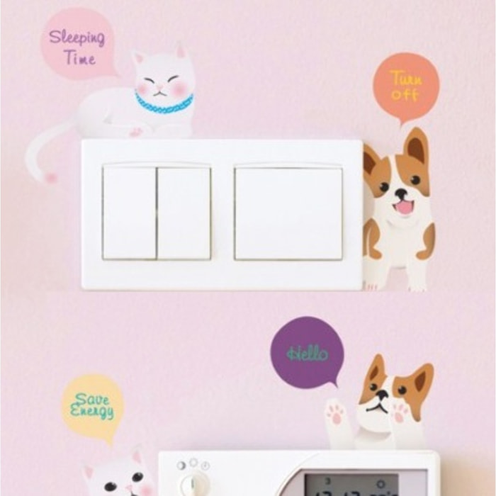 Stickers Muraux décoration adhésifs Prises Chien et Chats