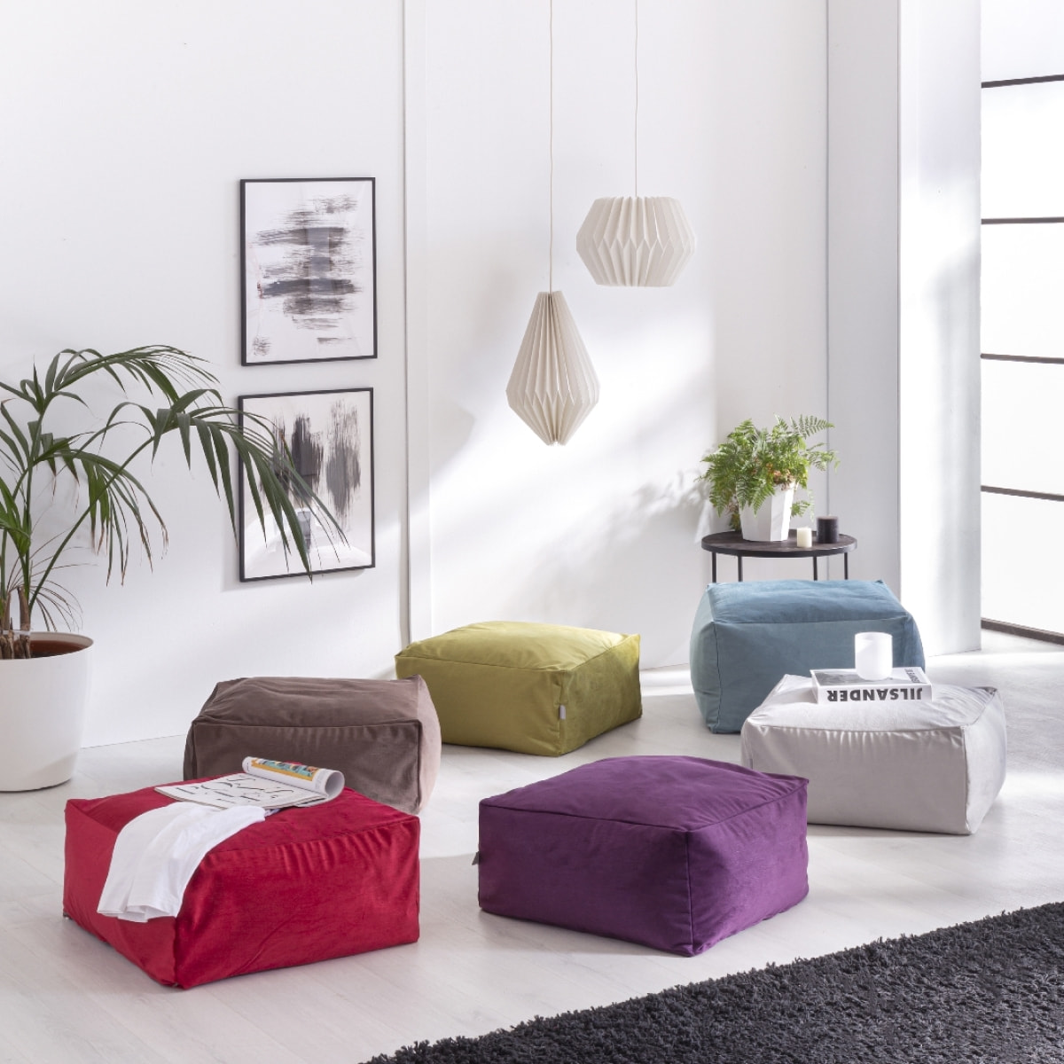 Pouf amovible en velours CORSO 50x50x25 cm vert olive