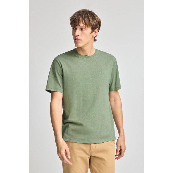 Camiseta verde jade de algodón flamé y bordado Rigby Go