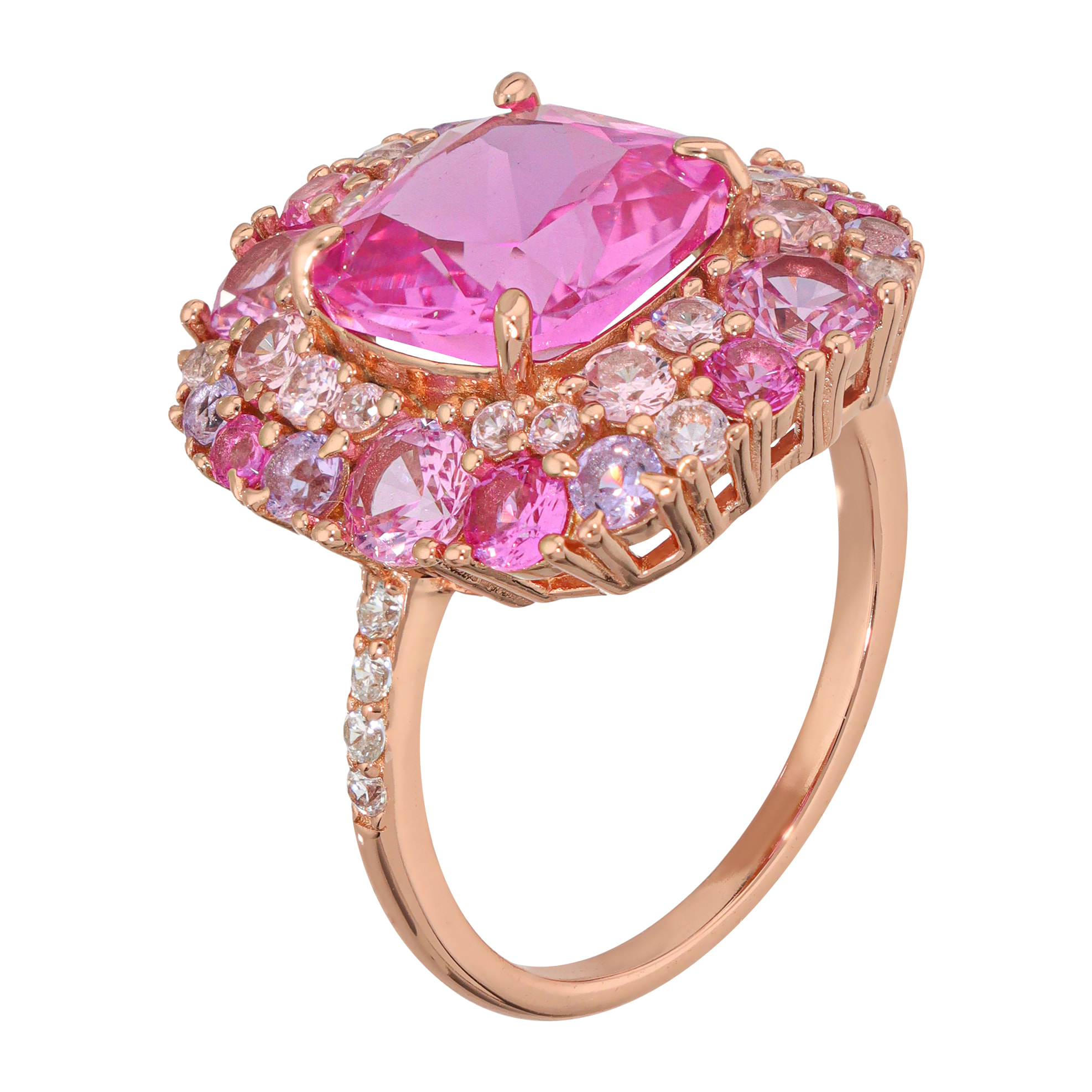 Anello Cocktail in Argento 925 con Pavé Misto di Cubic Zirconia Rosa Effetto Degradé