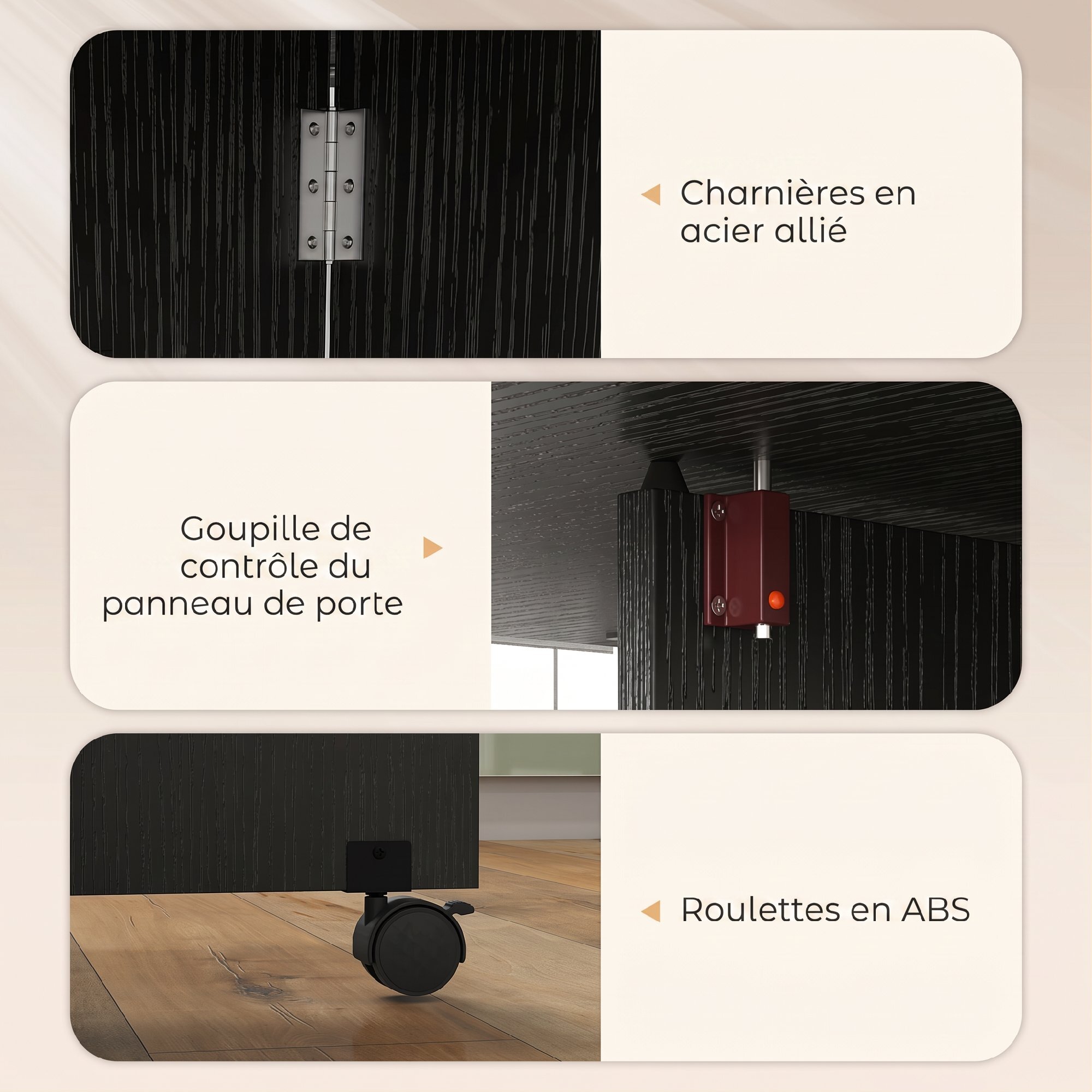 Table à manger pliable extensible 4 personnes - 2 abattants, 2 étagères, tiroir, roulettes - aspect bois noir