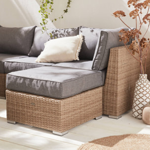 Salon de jardin Premium en résine tressée arrondie XXL – VERONA – Résine naturelle style osier. coussins gris foncé – 12 à 14 places