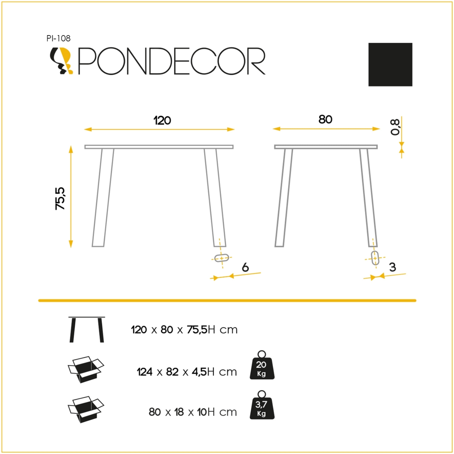 Mesa de comedor fija CARLA - 120x80x76cm