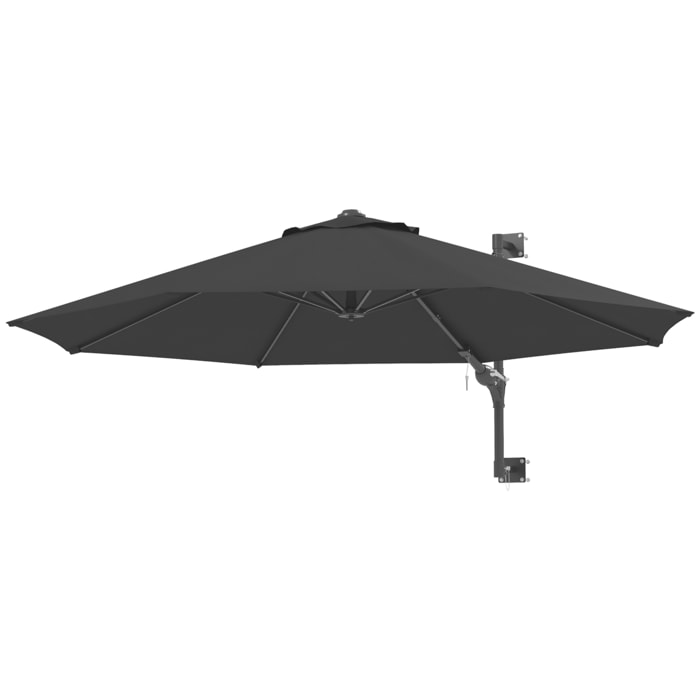 Sombrilla de Pared Ø292 cm Giratoria 180° Sombrilla Terraza Exterior con Manivela Barra de Metal Paraguas y Ventilación para Playa Jardín Patio Exterior Gris Oscuro
