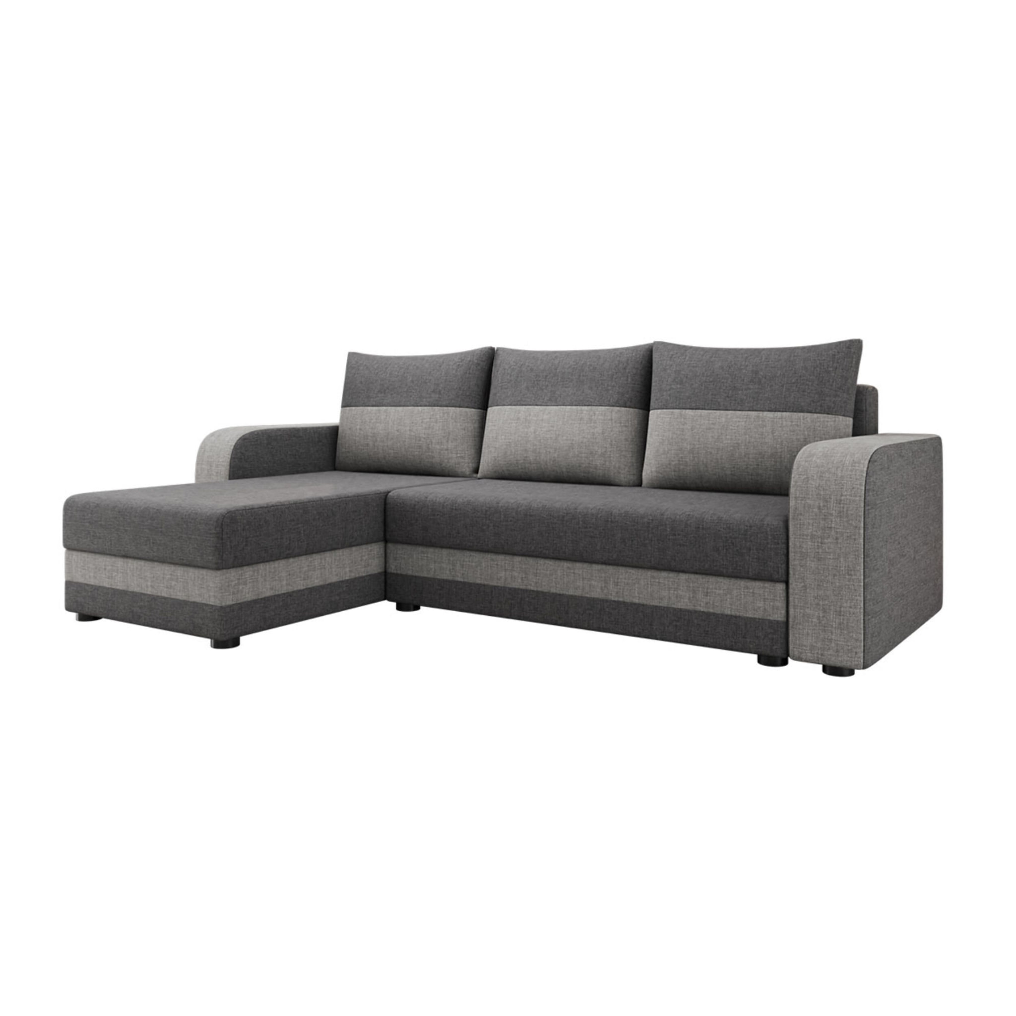 Harvey - Canapé d'angle réversible 4 places convertible avec coffre en tissu bicolore - Gris