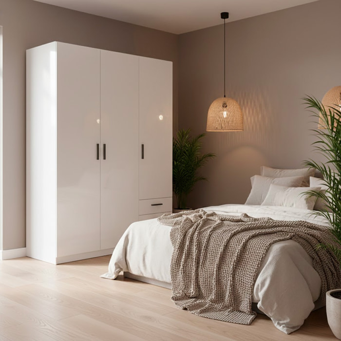 Armadio Con 3 Ante R 3 Cassetti Barra Appendiabiti E 4 Ripiani Di Cui 2 Regolabili Design Moderno Capiente Camera Letto  147 x 49.8 x 200.4 Cm Bianco