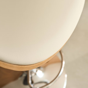 Lot de 2 tabourets de bar réglable décor bois courbé et simili cuir chêne. blanc et pieds chromés - L 53  P 51 x H 95-116cm - Dwight