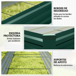 Jardinera Exterior Grande Rectangular de Acero Galvanizado, Huerto Urbano para Cultivar Plantas Hierba, Macetero Grande Exterior con Base Abierta Resistente a la Intemperie 240x60x30 cm Verde