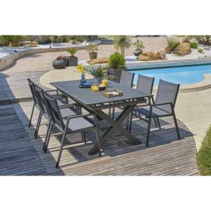 FLORIDE - Ensemble repas de jardin 6 places en aluminium gris anthracite