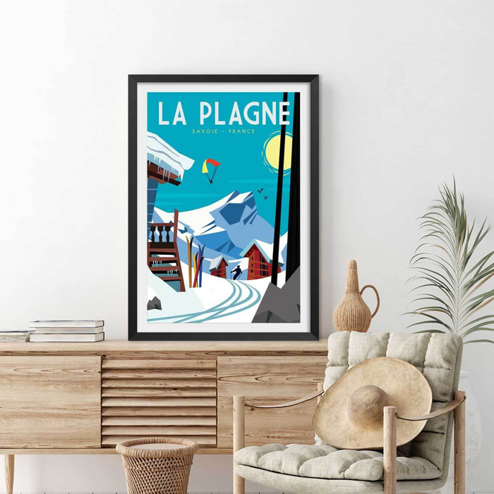 Poster de belle plagne Affiche sous cadre noir