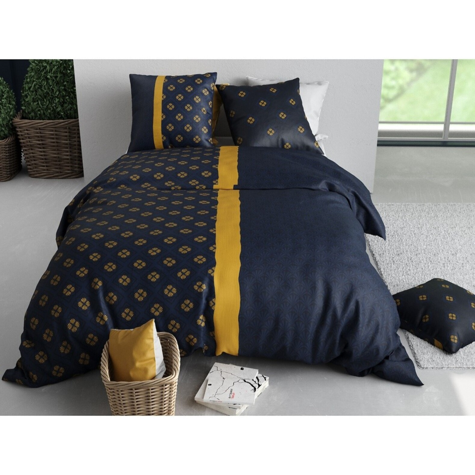 Parure housse de couette coton noir