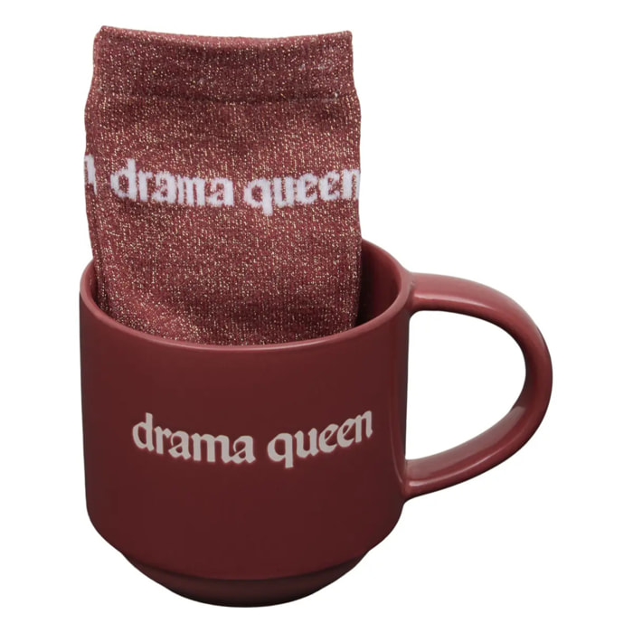 Coffret mug 38cl + chaussettes Drama Queen bordeau