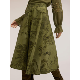 Motivi - Falda midi de vuelo con estampado botánico - Verde militare