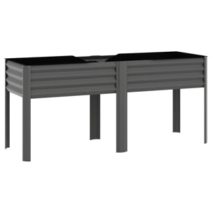 Carré potager surélevé - jardinière surélevée extra large 241L - tissu non-tissé - métal - 180x55x80cm - gris foncé