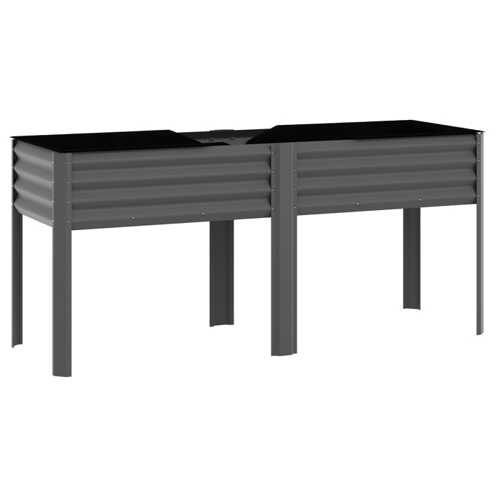Carré potager surélevé - jardinière surélevée extra large 241L - tissu non-tissé - métal - 180x55x80cm - gris foncé