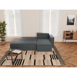 Topaze - canapé d'angle droit 4 places convertible avec coffre sans accoudoir en velours côtelé - Gris foncé