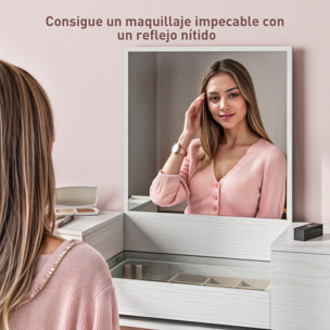 Tocador de Maquillaje con Espejo Tocador con Encimera de Vidrio Templado Visible 3 Cajones Mesa de Maquillaje Moderna para Dormitorio Blanco