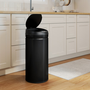 HOMCOM Cubo de Basura Cocina Automático 42 L, Papelera de Cocina de Acero Inoxidable, Sensor Infrarrojo, Cierre Automático, Antihuellas, para Dormitorio, Oficina, Negro