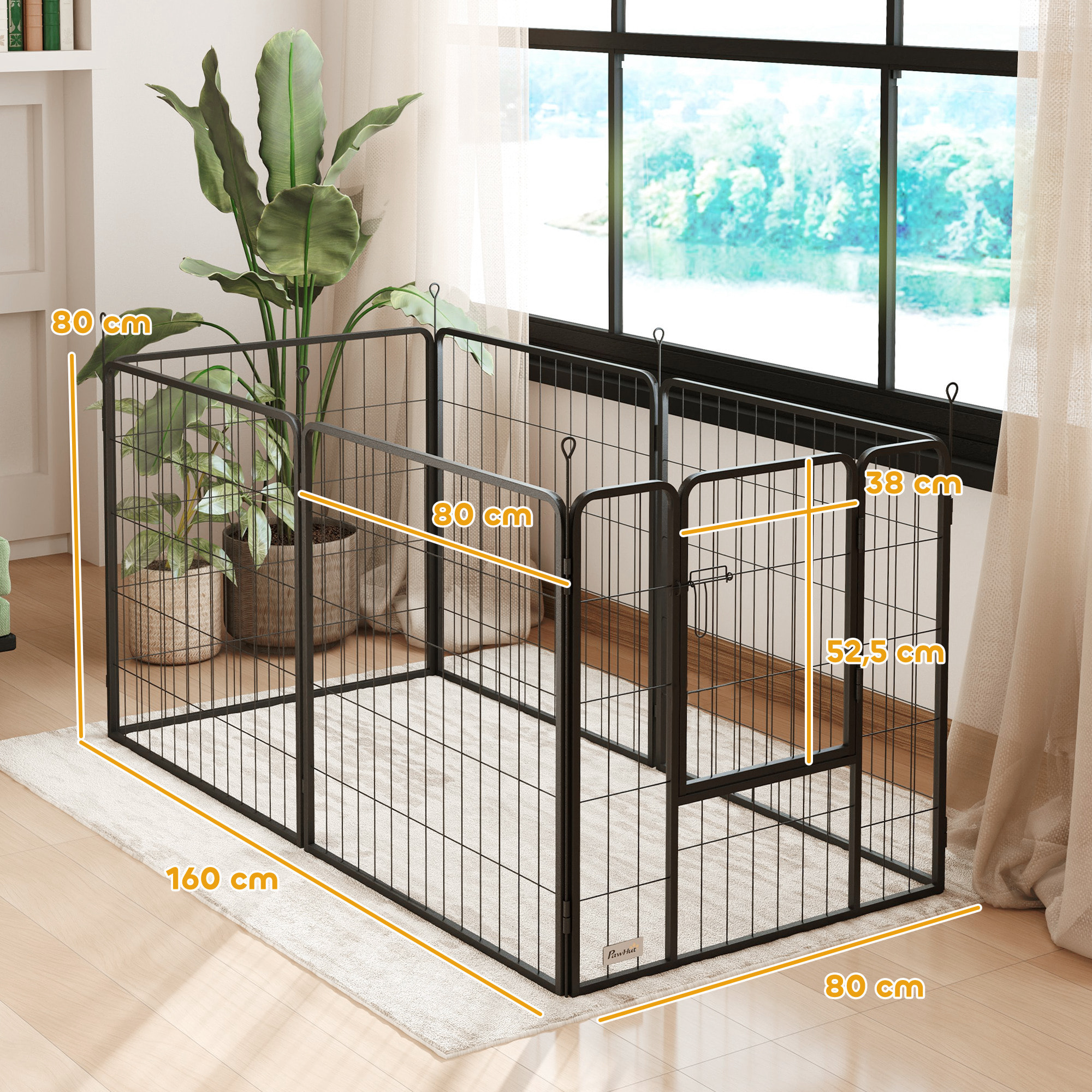 Parque para Perros de 6 Paneles de 80 cm de Altura, Vallas para Perros de Acero Plegable, con Puerta, para Interior y Exterior, Negro