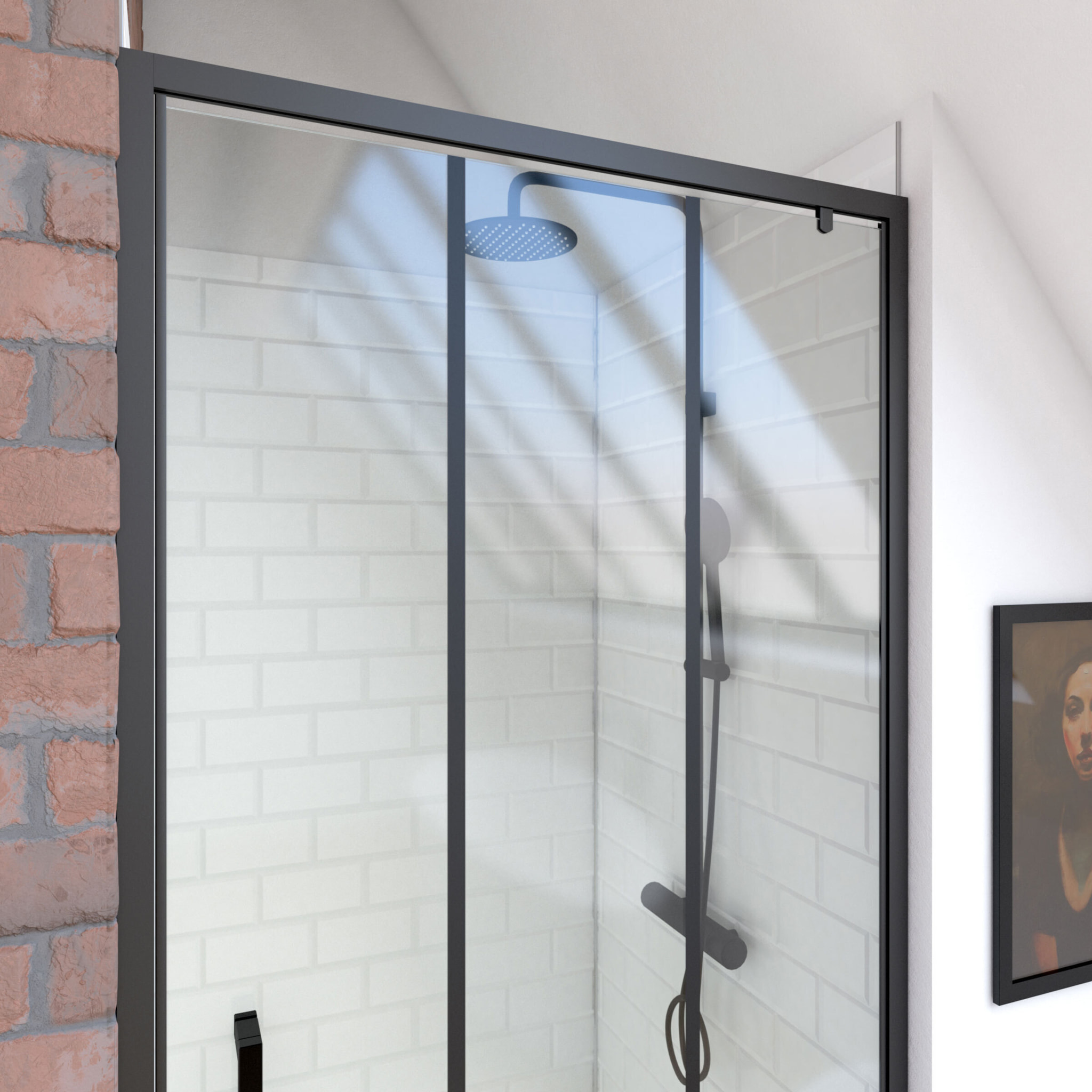 Porte de douche pivotante type industriel - 80x200cm - PROFILE NOIR MAT - verre 6mm