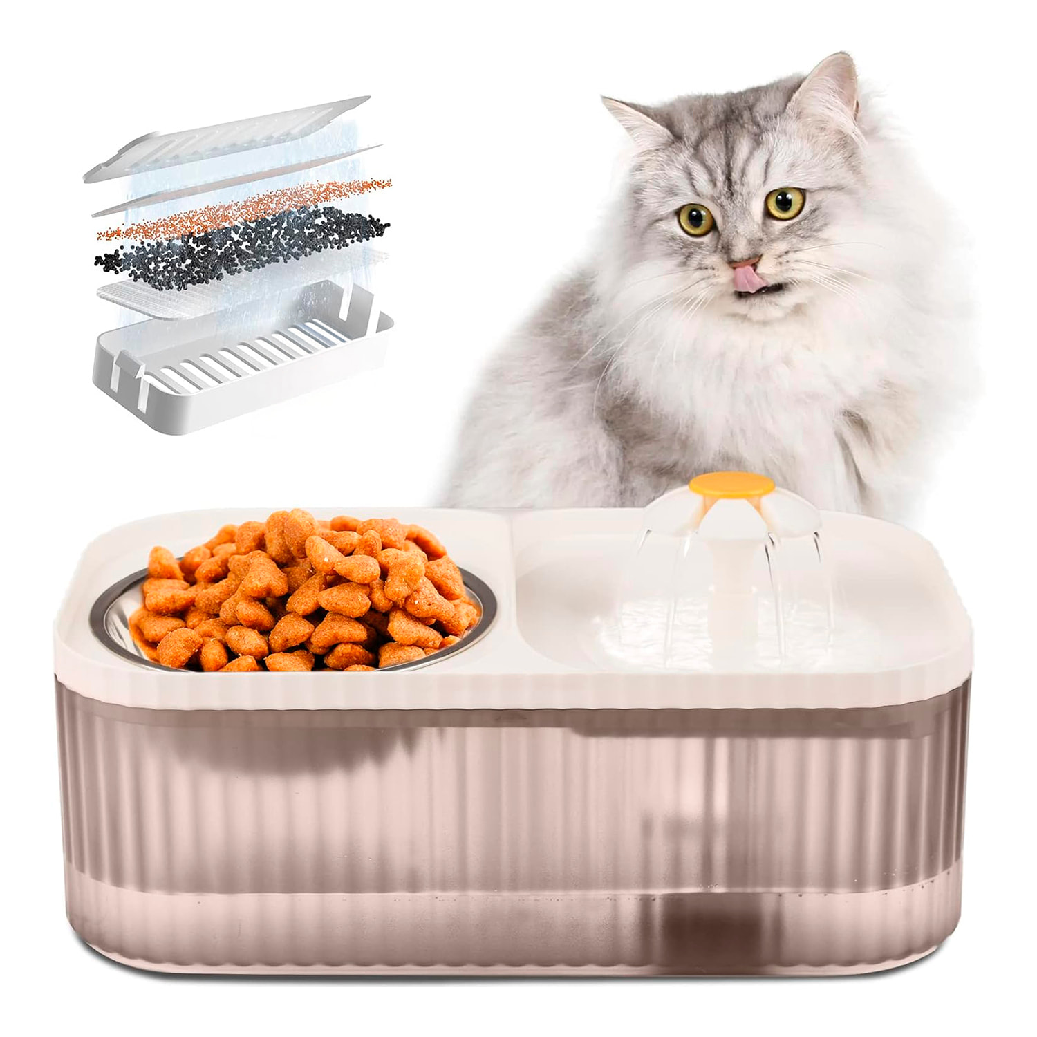 Nutrimento e abbeveratoio per animali domestici con una capacità di 3 litri e pompa d'acqua.