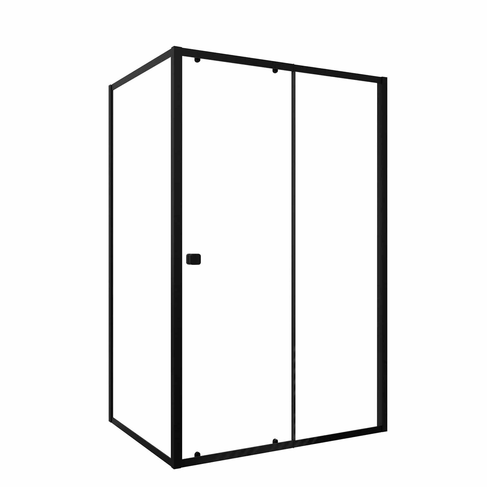 Porte de Douche Coulissante Extensible 100x185cm et Retour Fixe 90cm - Noir - BLACK SLIDE