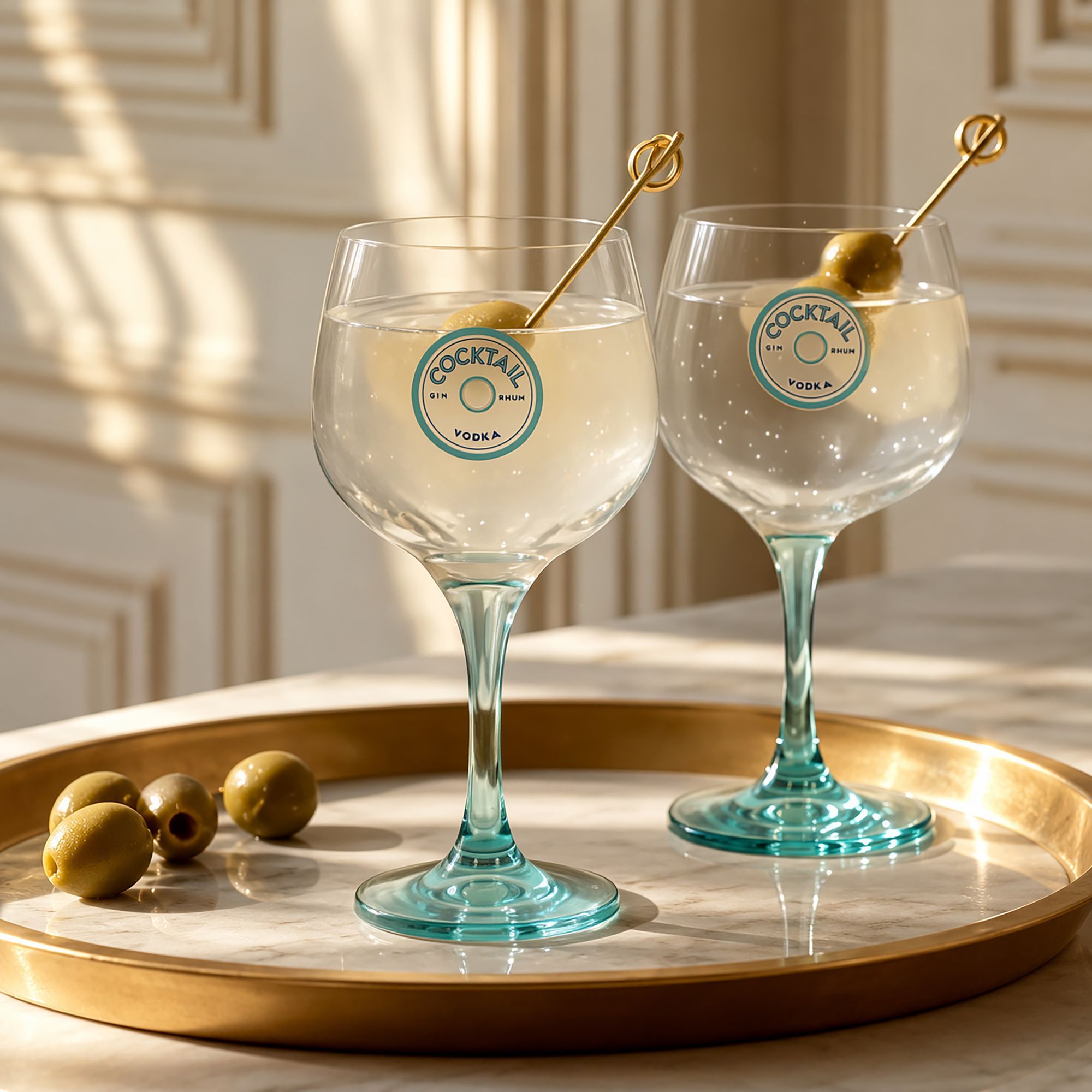 Lot de 2 verres à pied cocktail 73cl en verre transparent pied bleu