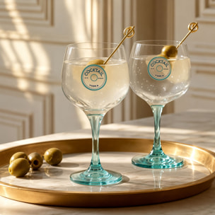 Lot de 2 verres à pied cocktail 73cl en verre transparent pied bleu