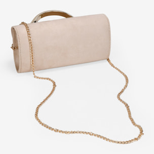 Bolso clutch beige con asa de metal