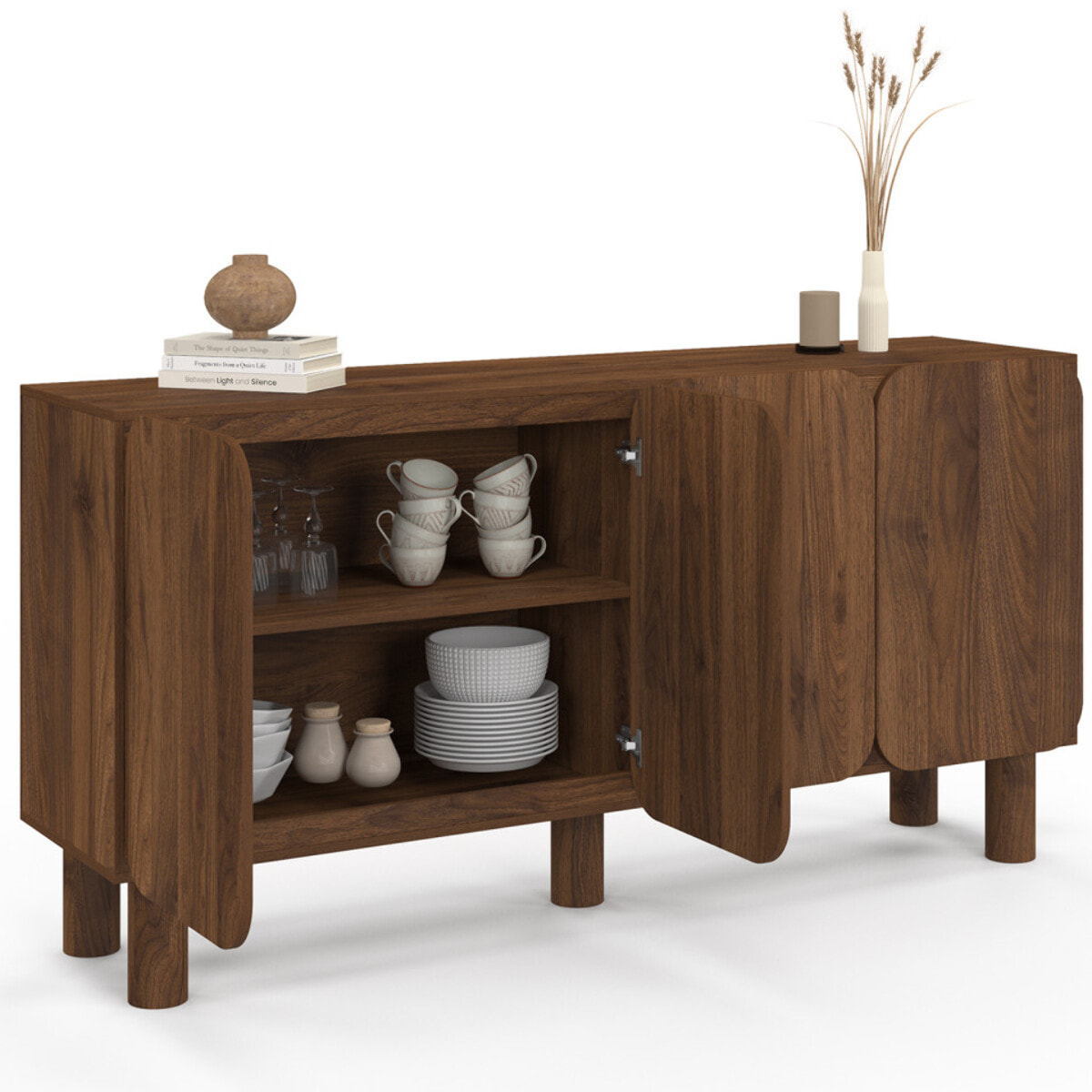 Buffet Miranda 4 portes effet noyer 160cm