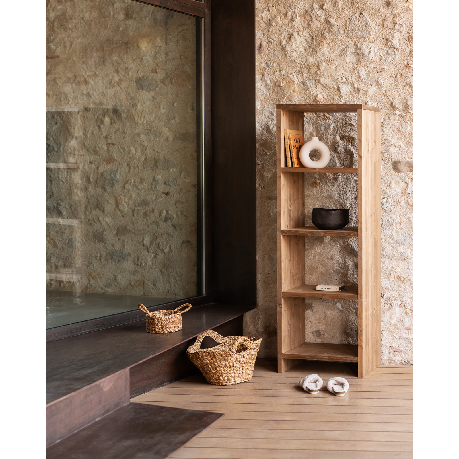 Étagère en bois massif ton chêne foncé de 180x60cm Hauteur: 180 Longueur: 60 Largeur: 35