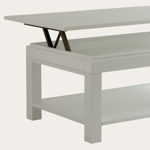 Table basse avec plateau relevable Liland -bois massif et panneau de mdf-couleur laqué blanc mat 110 x 44 x 60 cm